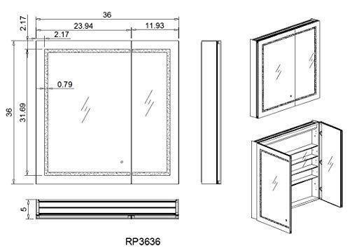 Purchase aquadom royale plus 36in x 36in x 5in large led medicine cabinet automatic defogger touch screen button dimmer electrical outlet