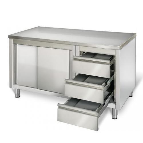 Amazon eq kitchen line stainless steel commercial prep work table sliding door storage cabinet and 3 drawers on right 64l x 28w x 38h