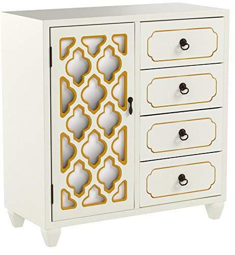 Related heather ann creations 4 drawer wooden accent chest and cabinet multi clover pattern grille with mirrored backing 30 75h x 29 5w beige gold