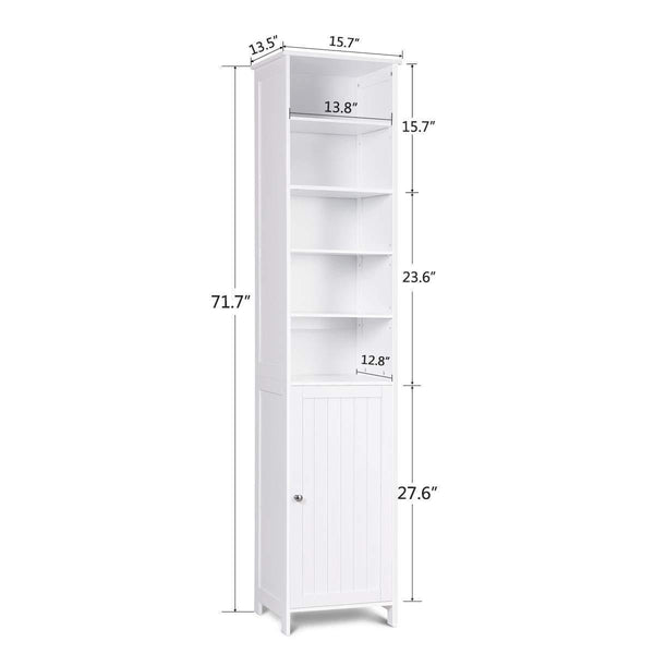 New 72 tall cabinet waterjoy standing tall storage cabinet wooden white bathroom cupboard with door and 5 adjustable shelves elegant and space saving