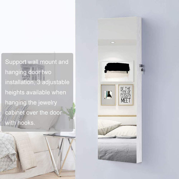Purchase gissar full length mirror jewelry cabinet 6 leds jewelry armoire wall mounted over the door hanging jewelry organizer storage with lights lockable white