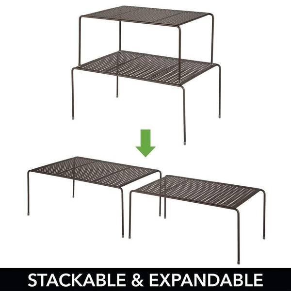 Discover the best mdesign adjustable metal kitchen cabinet pantry countertop organizer storage shelves expandable 4 piece set durable steel non skid feet bronze