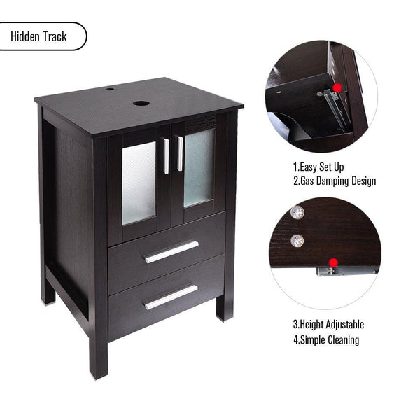 Shop for 24 inch bathroom vanity modern stand pedestal cabinet wood black fixture with mirror ocean blue tempered glass sink top with single faucet hole
