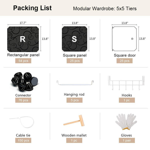Heavy duty yozo modular wardrobe portable clothes closet garment rack polyresin storage organizer bedroom armoire cubby shelving unit dresser multifunction cabinet diy furniture black 25 cubes