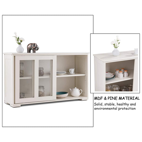 Results costzon kitchen storage sideboard antique stackable cabinet for home cupboard buffet dining room cream white with sliding door window