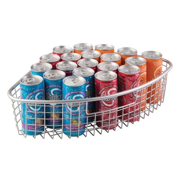 Best mdesign farmhouse metal kitchen cabinet lazy susan storage organizer basket with front handle large pie shaped 1 4 wedge 4 4 deep container 4 pack satin