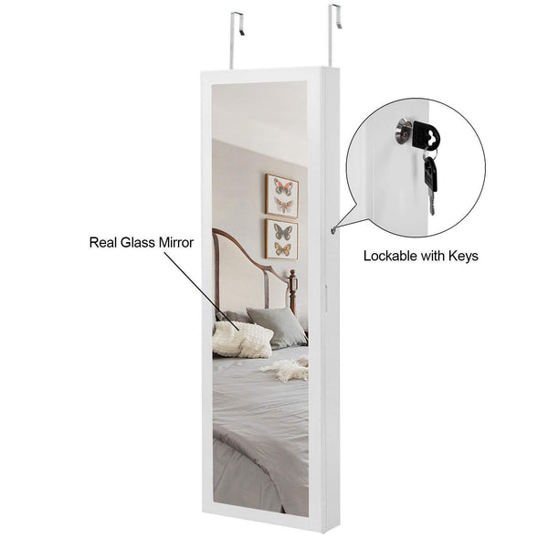 Save on songmics 6 leds mirror jewelry cabinet lockable wall door mounted jewelry armoire organizer with mirror 2 drawers pure white ujjc93w