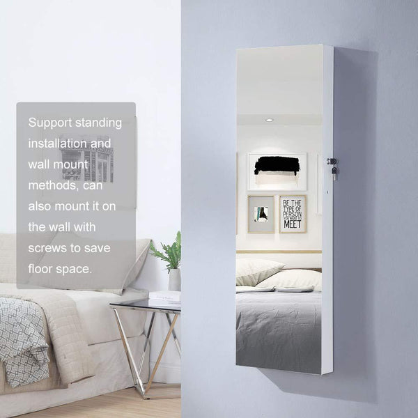 Budget friendly gissar jewelry organizer full length mirror jewelry cabinet standing wall mounted jewelry armoire storage with lights lockable white