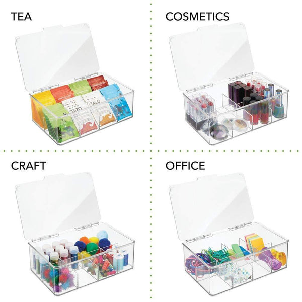 Kitchen mdesign stackable plastic tea bag holder storage bin box for kitchen cabinets countertops pantry organizer holds beverage bags cups pods packets condiment accessories clear