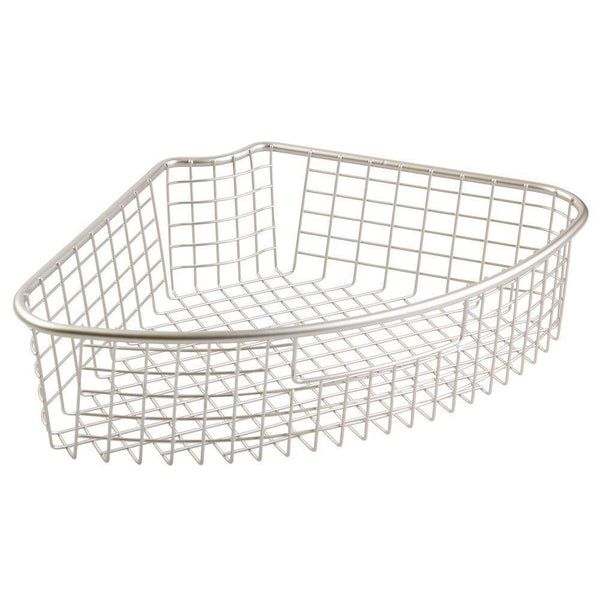 Amazon mdesign farmhouse metal kitchen cabinet lazy susan storage organizer basket with front handle large pie shaped 1 4 wedge 4 4 deep container 4 pack satin