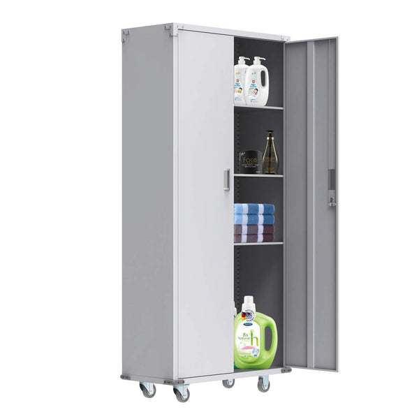 Amazon bonnlo 74 tall steel storage cabinet rolling metal storage locker with adjustable shelves and door for garage office kitchen laundry room