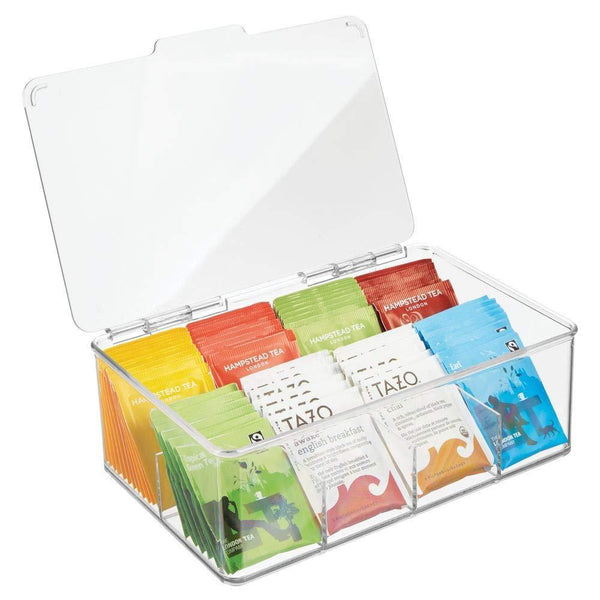 Great mdesign stackable plastic tea bag holder storage bin box for kitchen cabinets countertops pantry organizer holds beverage bags cups pods packets condiment accessories clear