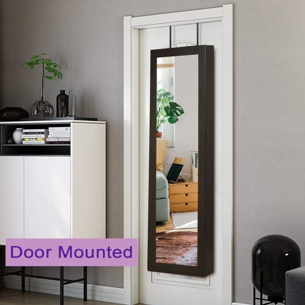 Shop here risar mirror jewelry cabinet wall door mounted jewelry armoire organizer with full length dressing mirror makeup jewelry storage brown