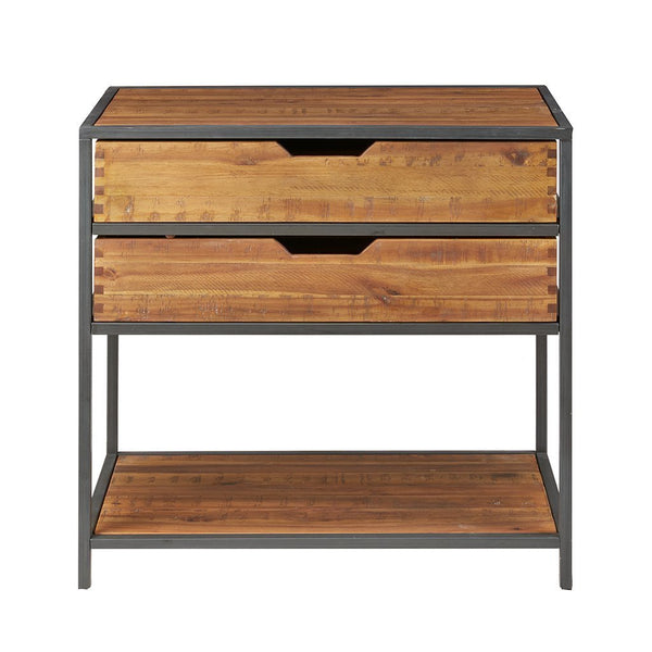 Try madison park hudson accent chest acacia wood metal 2 drawer living room storage natural wood modern style pantry cabinet with shelf