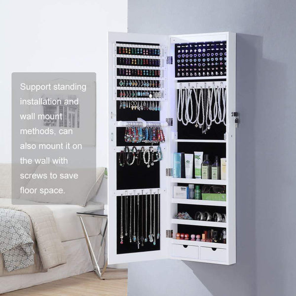 Budget gissar jewelry organizer full length mirror jewelry cabinet standing wall mounted jewelry armoire storage with lights lockable white