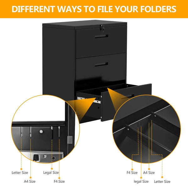 Purchase 3 drawers white lateral file cabinet with lock lockable heavy duty filing cabinet steel construction blackcurve handle