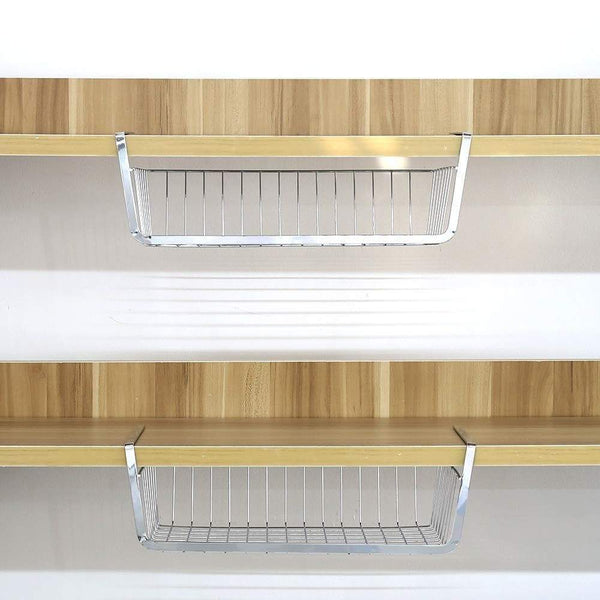 Shop monpearl 3 pack 16 4 under shelf basket under cabinet wire shelves for cabinet thickness max 1 45 hanging shelf basket on kitchen pantry desk bookshelf silver large size