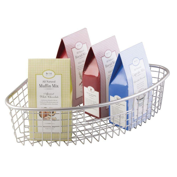 Storage mdesign farmhouse metal kitchen cabinet lazy susan storage organizer basket with front handle large pie shaped 1 4 wedge 4 4 deep container 2 pack satin
