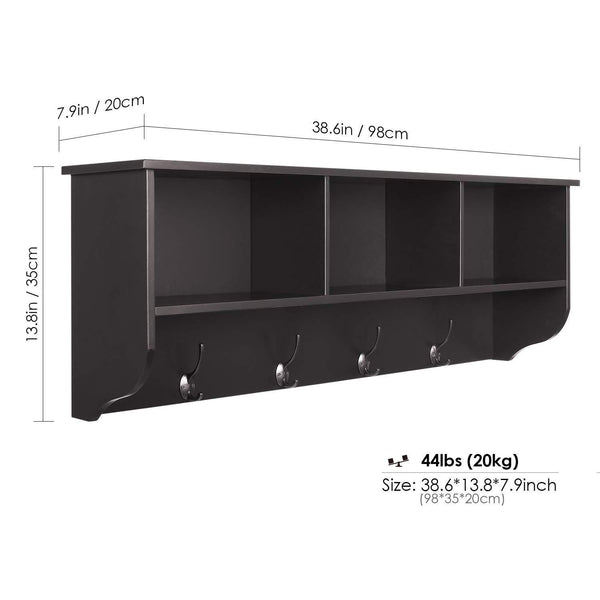Budget homfa hanging entryway shelf 38 6 in wall mounted storage cabinets coat rack with 4 dual hooks wood modern display home decor furniture espresso
