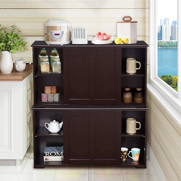On amazon waterjoy kitchen storage sideboard stackable buffet storage cabinet with sliding door panels for home kitchen antique brown