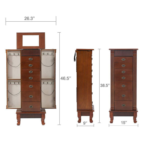 Related fdw jewelry cabinet jewelry chest jewelry armoire wood jewelry box storage stand organizer with side doors 7 drawers makeup mirror