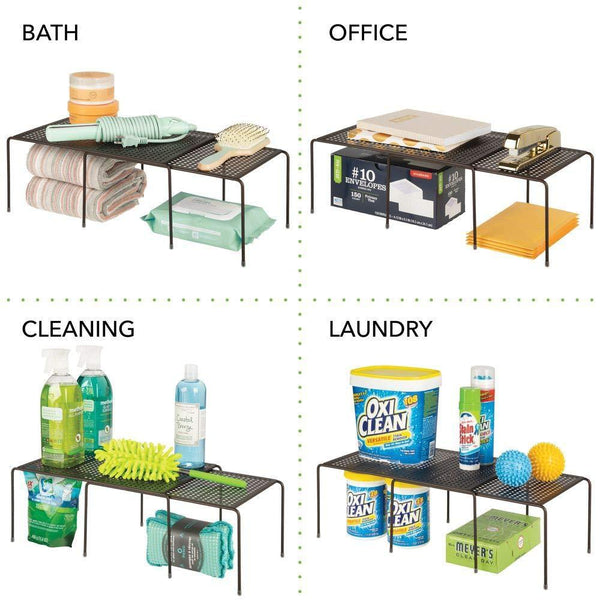 Exclusive mdesign adjustable metal kitchen cabinet pantry countertop organizer storage shelves expandable 4 piece set durable steel non skid feet bronze
