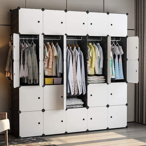 New yozo modular wardrobe portable clothes closet garment rack polyresin storage organizer bedroom armoire cubby shelving unit dresser multifunction cabinet diy furniture black 25 cubes
