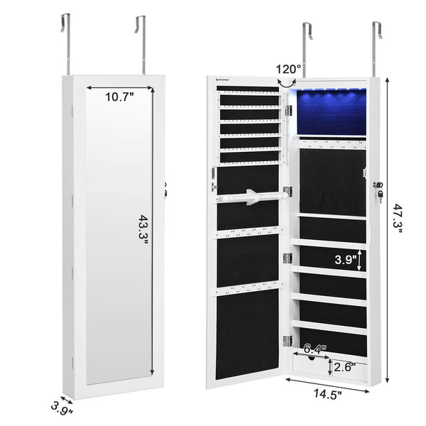 Select nice songmics 6 leds mirror jewelry cabinet lockable wall door mounted jewelry armoire organizer with mirror 2 drawers pure white ujjc93w