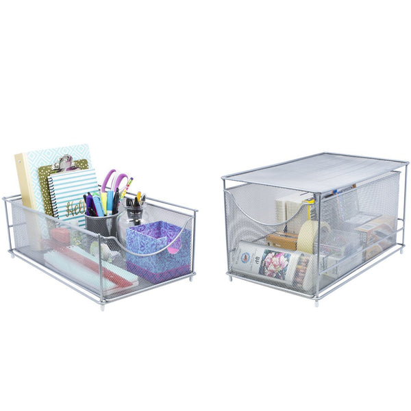 Related sorbus cabinet organizer set mesh storage organizer with pull out drawers ideal for countertop cabinet pantry under the sink desktop and more silver two piece set