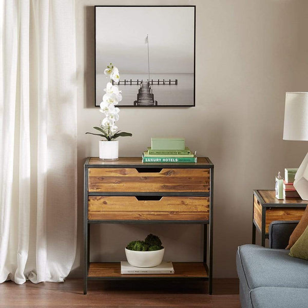 Amazon best madison park hudson accent chest acacia wood metal 2 drawer living room storage natural wood modern style pantry cabinet with shelf