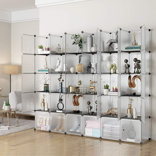 Budget kousi portable storage shelf cube shelving bookcase bookshelf cubby organizing closet toy organizer cabinet transparent white 30 cubes storage
