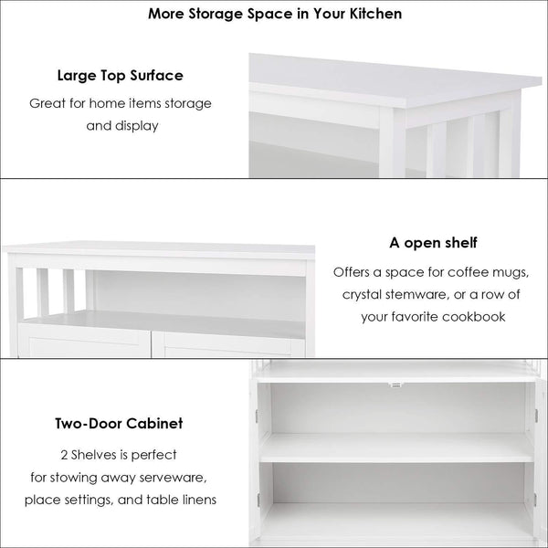 Shop homfa kitchen sideboard storage cabinet large dining buffet server cupboard cabinet console table with display shelf and double doors white