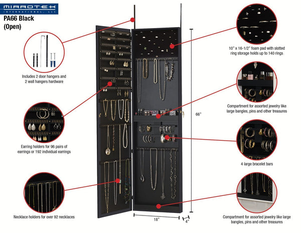 Select nice plaza astoria pa66bk wall mounted over the door super sized jewelry armoire storage cabinet with vanity full length dressing mirror black