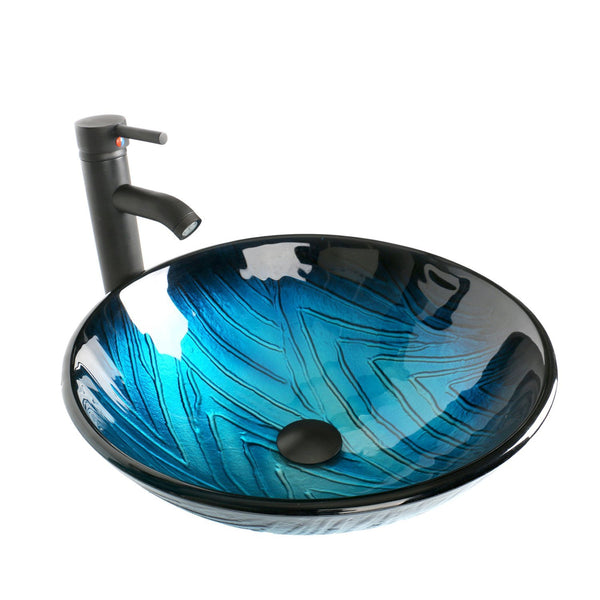 Storage 24 inch bathroom vanity modern stand pedestal cabinet wood black fixture with mirror ocean blue tempered glass sink top with single faucet hole