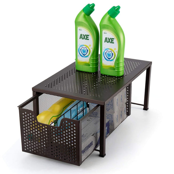 Order now bextsware stackable multi function under sink cabinet sliding basket organizer drawer extra large capacity space saving bronze