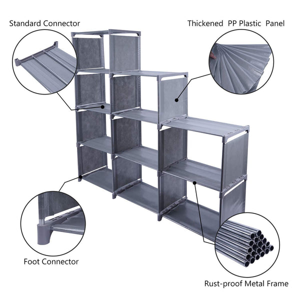 Home clewiltess 9 cube diy storage bookcase bookshelf for kids home furniture storage shelves closet organizer rack cabinet for bedroom living room office grey