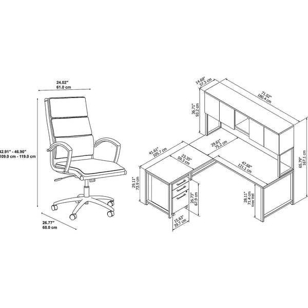Best seller  bush business furniture 400 series 72w x 30d l shaped desk with hutch mobile file cabinet and high back office chair in white