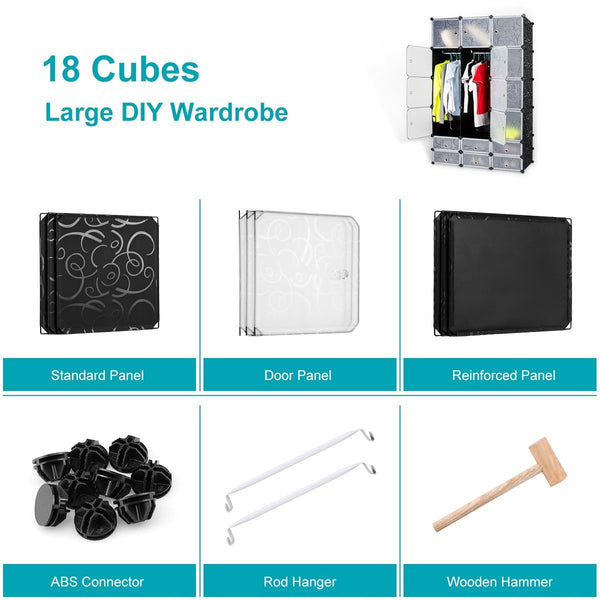 Budget honey home diy modular shelving storage organizer 18 cube extra large portable wardrobe with clothes rod 12 cubes organizing cabinet 6 cubes shoe rack