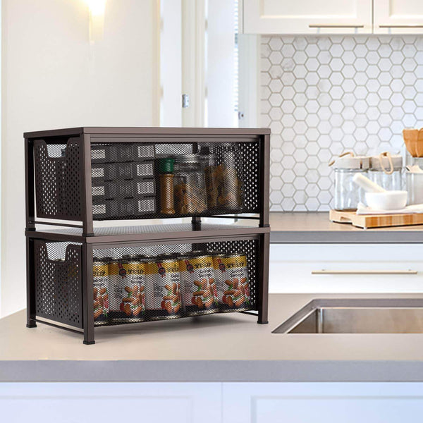 Latest bextsware stackable multi function under sink cabinet sliding basket organizer drawer extra large capacity space saving bronze