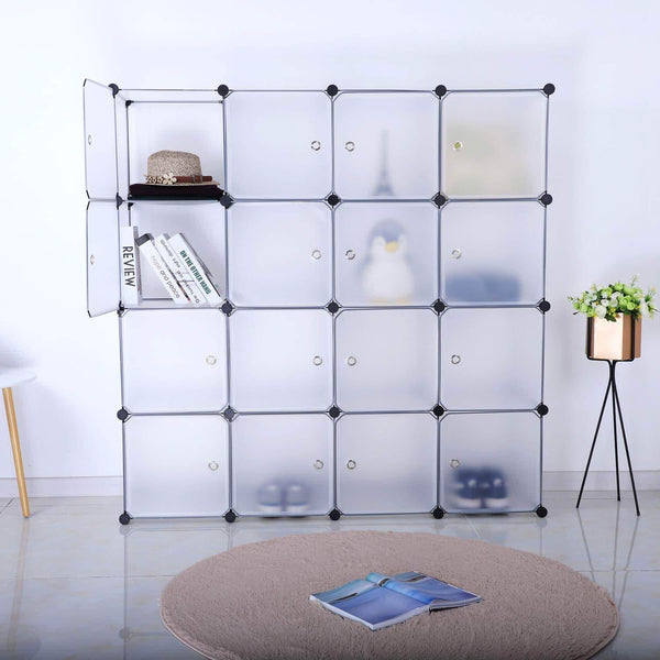 Budget bastuo 16 cubes diy storage cabinet clothes wardrobe closet bookcase shelf baskets modular cubes closet for toys books clothes white with doors
