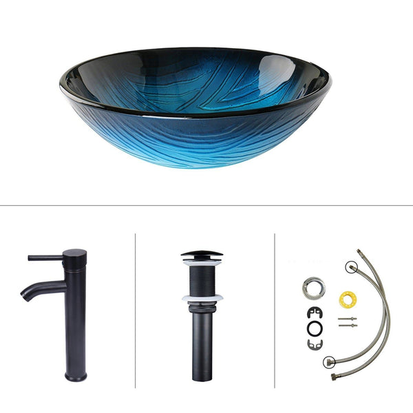 Shop 24 inch bathroom vanity modern stand pedestal cabinet wood black fixture with mirror ocean blue tempered glass sink top with single faucet hole