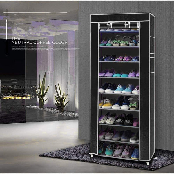 Heavy duty civilys 10 tier shoe tower rack with cover 27 pair space saving closet shoe storage boot organizer cabinet us stock black