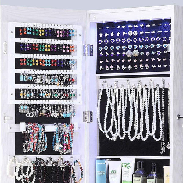 Online shopping gissar full length mirror jewelry cabinet 6 leds jewelry armoire wall mounted over the door hanging jewelry organizer storage with lights lockable white