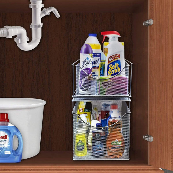 Select nice sorbus cabinet organizer set mesh storage organizer with pull out drawers ideal for countertop cabinet pantry under the sink desktop and more silver two piece set