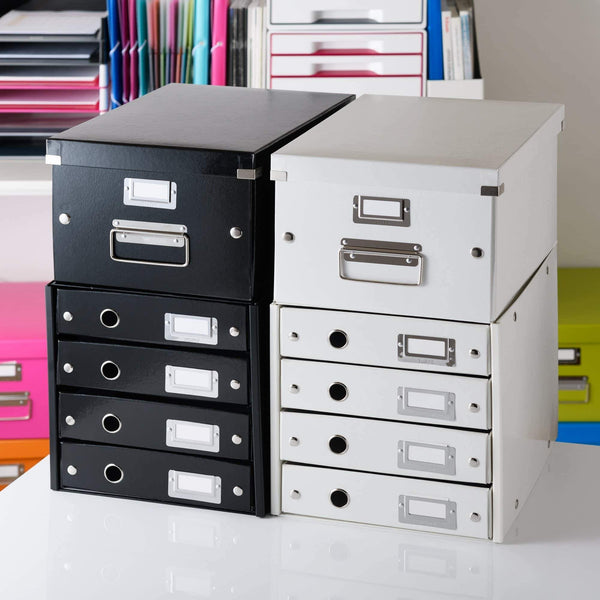 Exclusive leitz click store storage box 4 drawer collapsible stackable patented design bin cabinet desk organizer black 60490095