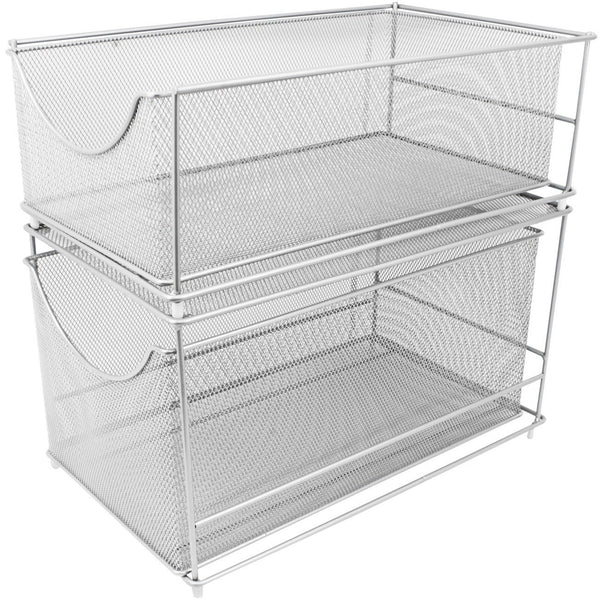 Save on sorbus cabinet organizer set mesh storage organizer with pull out drawers ideal for countertop cabinet pantry under the sink desktop and more silver two piece set