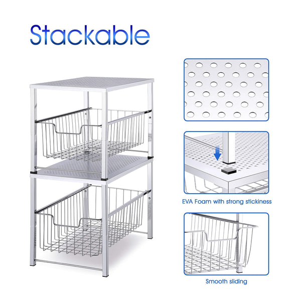 Heavy duty simple trending under sink cabinet organizer with sliding storage drawer desktop organizer for kitchen bathroom office stackbale chrome