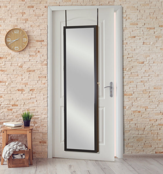 Shop plaza astoria pa66bk wall mounted over the door super sized jewelry armoire storage cabinet with vanity full length dressing mirror black