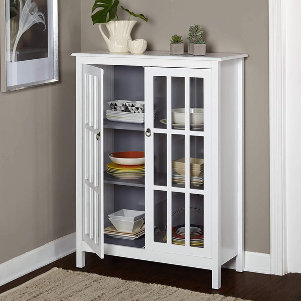 Best seller  target marketing systems portland collection contemporary tall china kitchen cabinet with glass cabinet and two shelves white gray