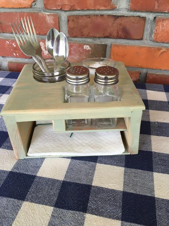 Picnic/Kitchen Utensil Caddy - Indoor, Outdoor Dining Organizer - Party, Camping - Light Sage Green by IrishDayFair
